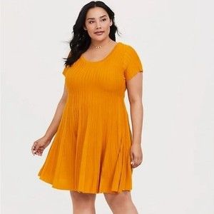 Torrid Mustard Yellow Sweater Knit Fluted Skater Dress Size:1X
